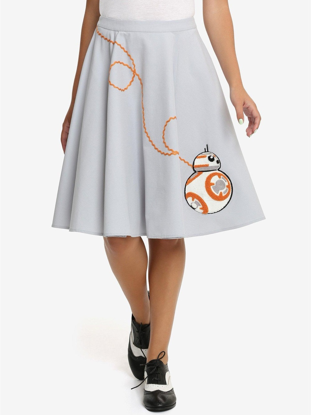 Her Universe Light Gray Poodle Skirt with Orange BB-8 embroidery